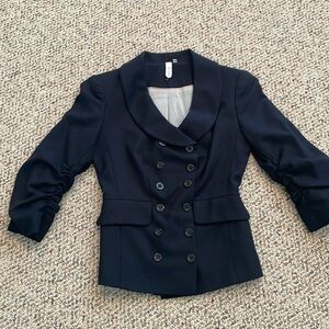 Sine Anthropology Navy Wool Blazer. Cinched Sleeves. Double Breasted. Size 0